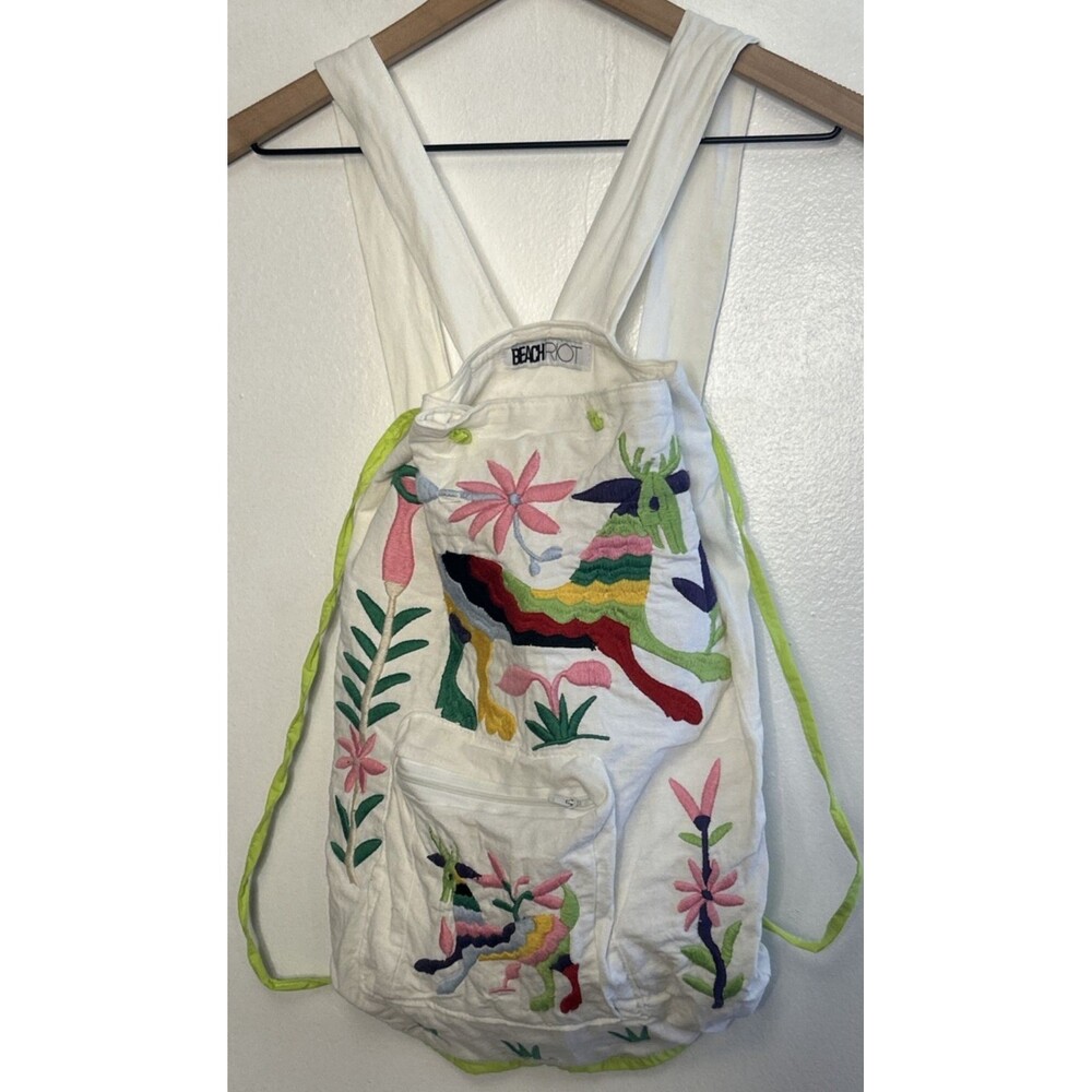 BeachRiot Bucket Back Pack Duffel Bag Embroidered Drawstring Bohemian Festival